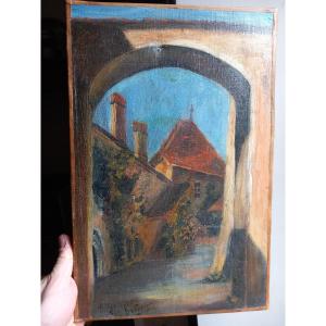 S.bolopion Inner Courtyard Chillon Castle Vaud Switzerland Oil Canvas 20th Century 