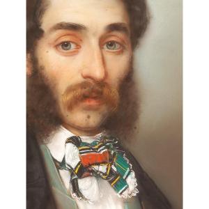 Portait Ovale Au Pastel d'Un élégant Anglais à La Cravate Epoque Louis-philippe XIXe Siècle 