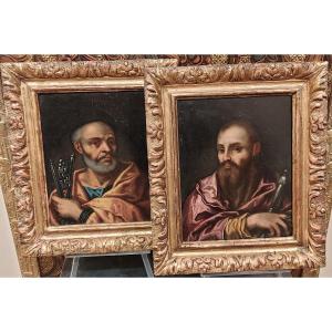 Pair Of Small Oils On Copper Representing St Peter And Saint Paul