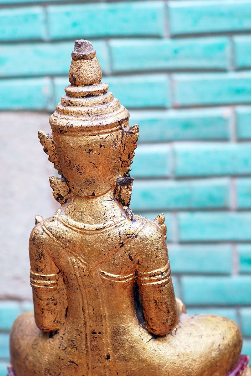  Remarquable Bouddha en pierre, doré à l'or, Thaïlande-photo-5