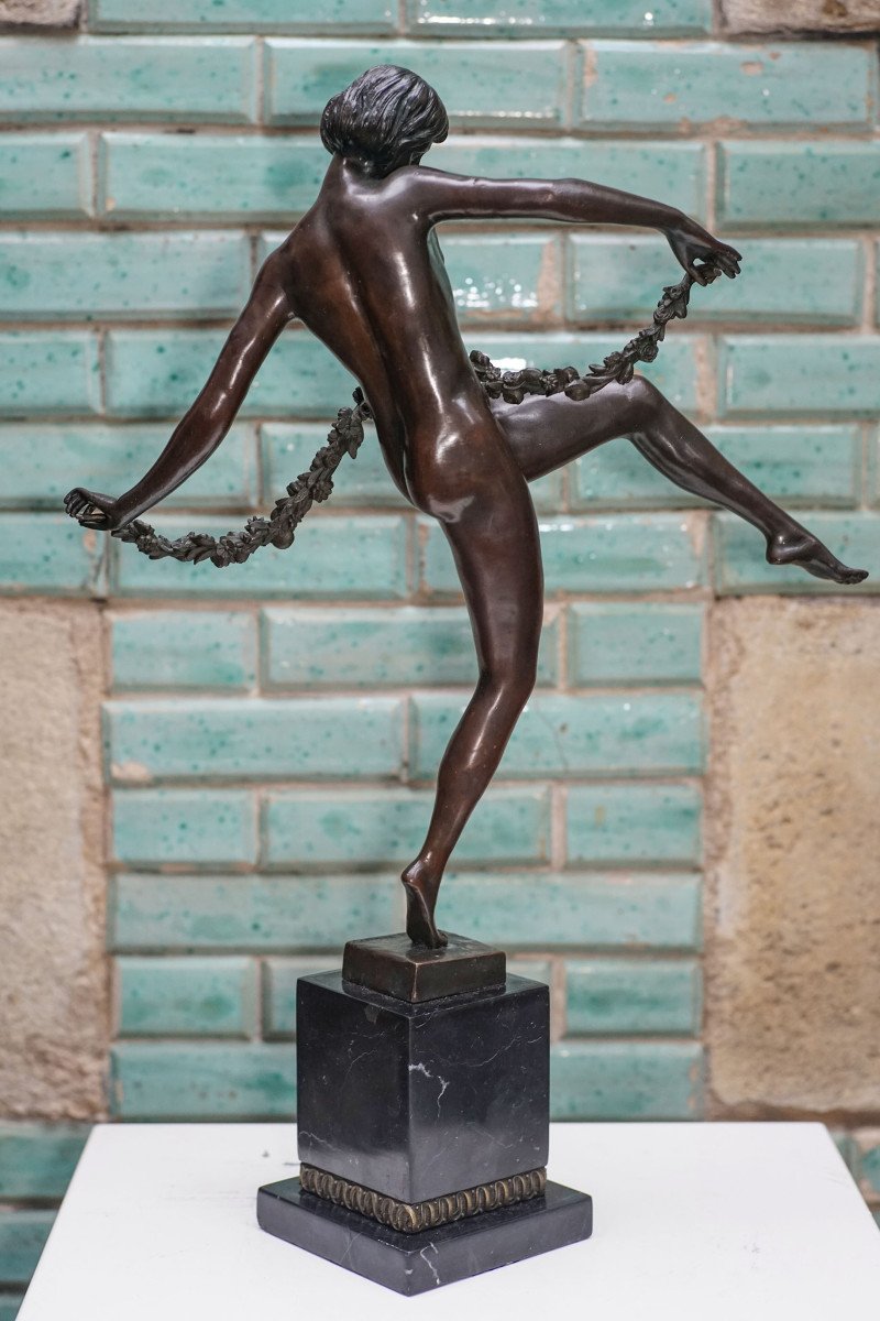 Pierre LE FAGUAYS, " Danseuse au thyrse ", bronze art déco.-photo-8