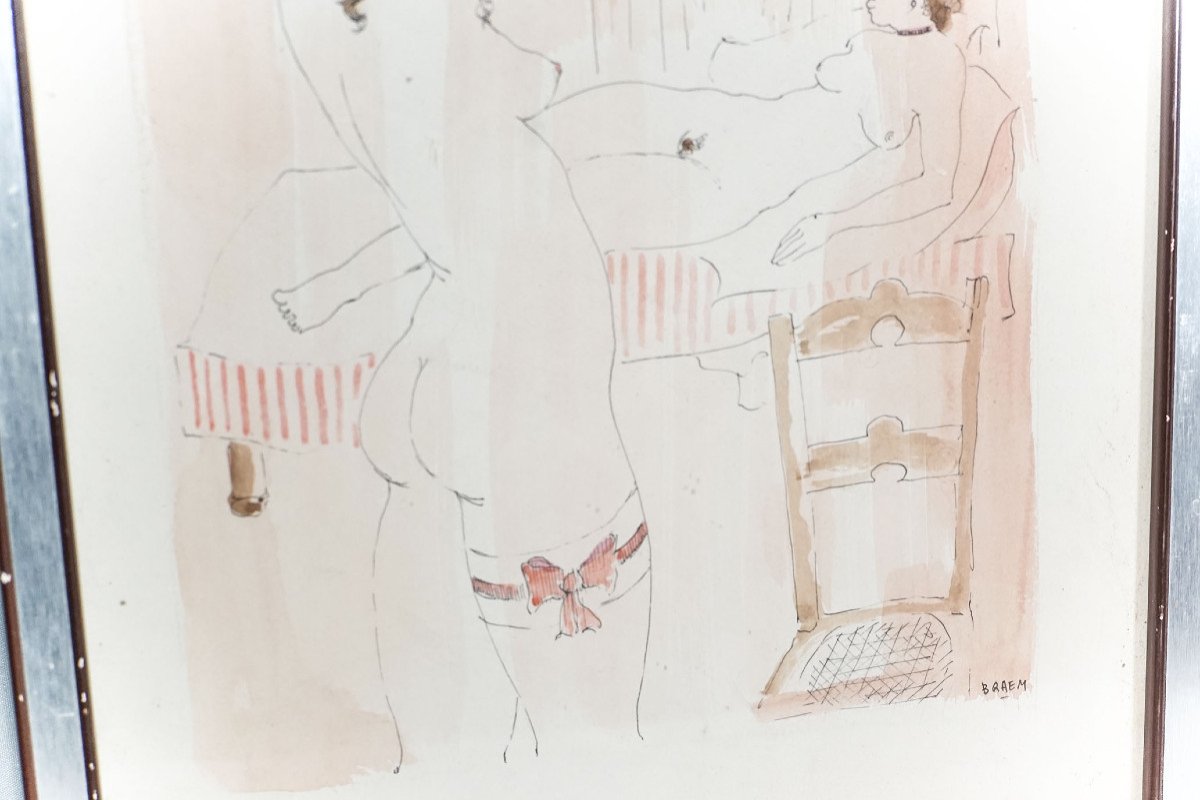 Georges Braem, Erotic Watercolor Drawing-photo-2