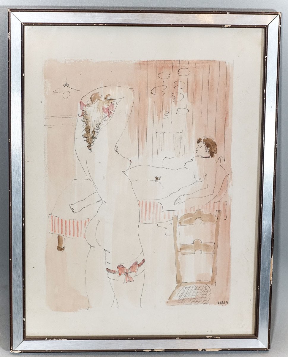 Georges Braem, Erotic Watercolor Drawing