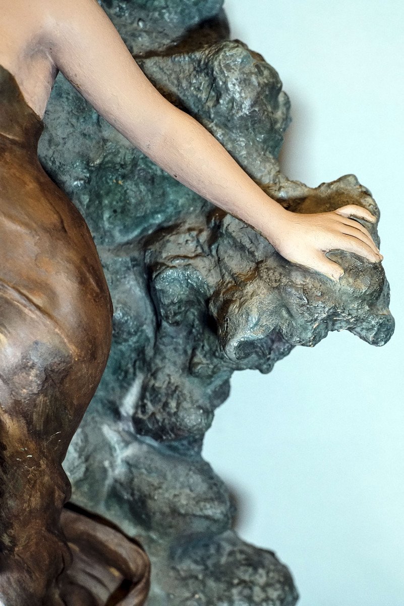 Paladin, Woman At The Rock, Rocaille Terracotta, Art Nouveau Fountain, 78 Cm-photo-5