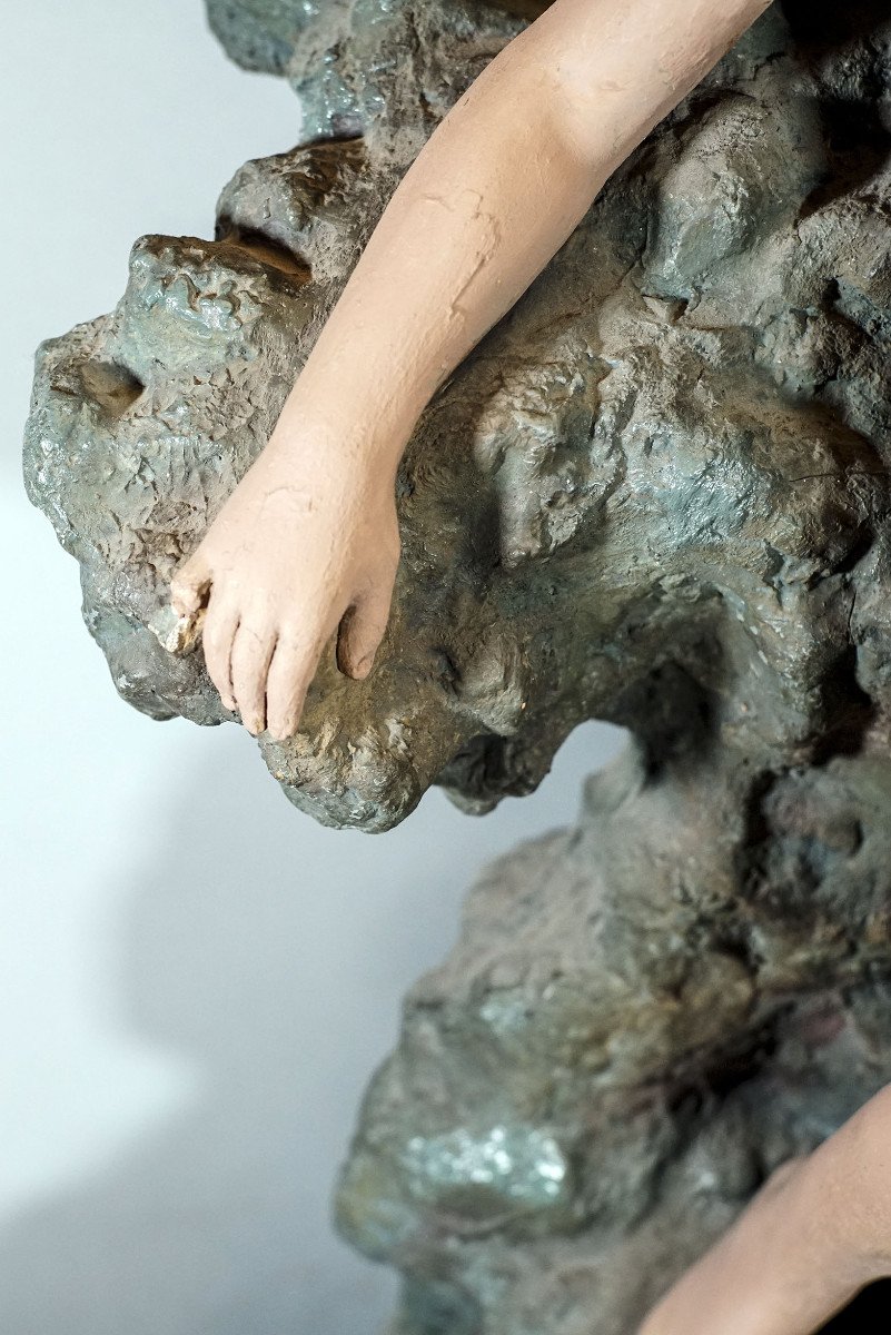 Paladin, Woman At The Rock, Rocaille Terracotta, Art Nouveau Fountain, 78 Cm-photo-6