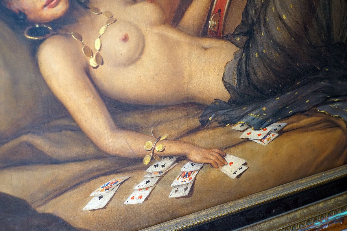 André DAVID, NU ALLONGÉ, GITANE TIREUSE DE CARTES, Huile sur toile-photo-4