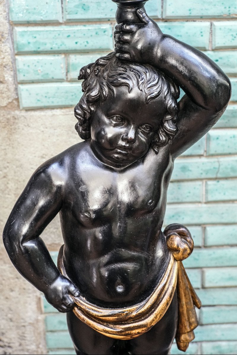 GRAND SERVITEUR PUTTO en bois noir NIII-photo-4