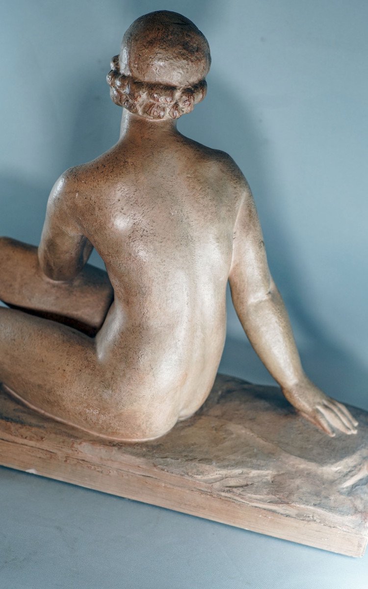 Henri Bargas, Nude With A Dove, Art Deco Terracotta-photo-6