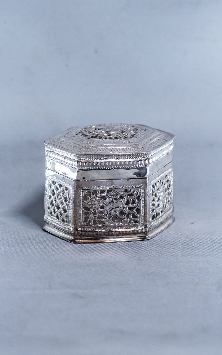 Burma Silver Hexagonal Betel Lime Box 79g-photo-5