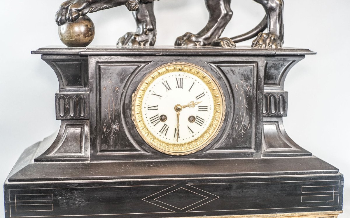 PENDULE  AU LION DE VENISE, bronze et marbre, Nap.  III-photo-2