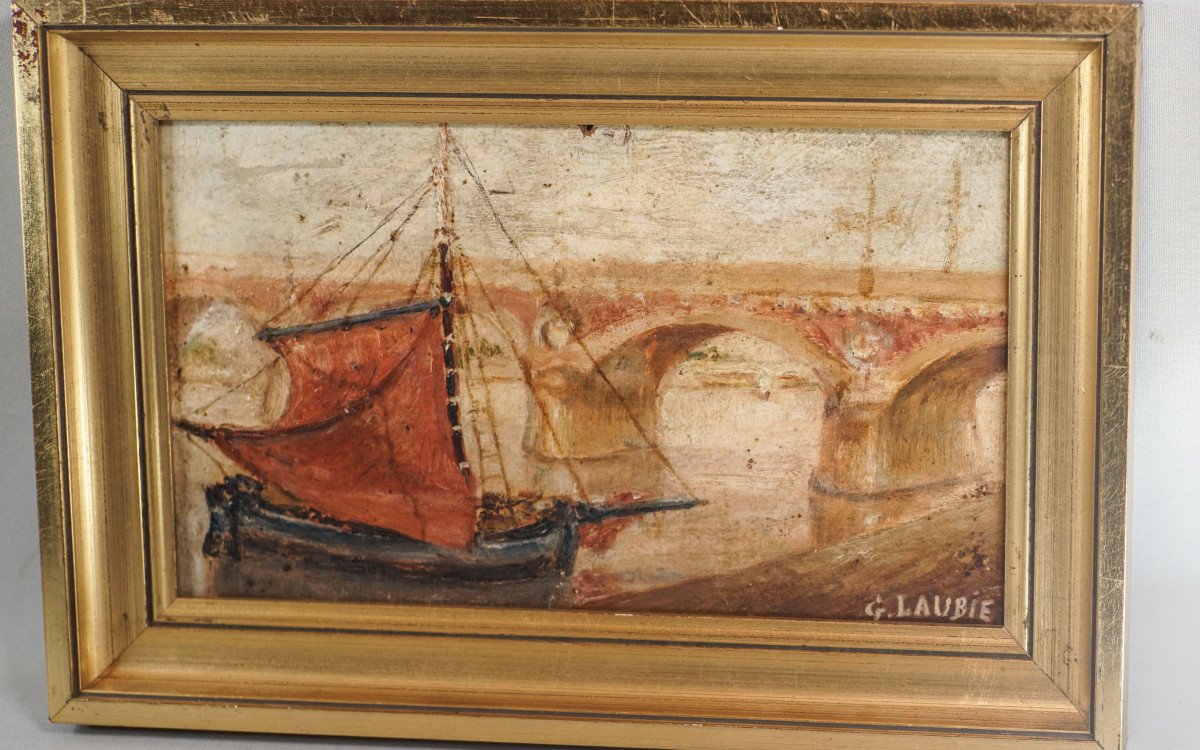 G. Laubié, "Pont De Pierre" Bordeaux, Huile sur toile-photo-1