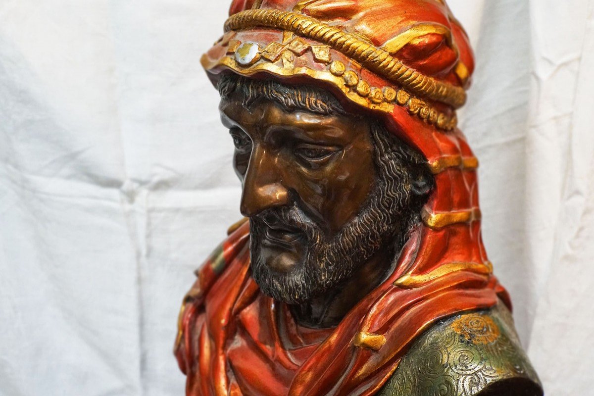 Orientalist Polychrome Bronze Bust -photo-4