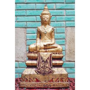  Remarquable Bouddha en pierre, doré à l'or, Thaïlande