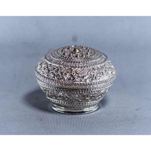 Burma Silver Round Betel Lime Box 60g