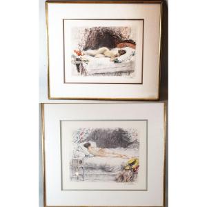 Antoine Calbet, Lithographs, Pair Of Nudes, Front And Back