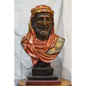 Orientalist Polychrome Bronze Bust 