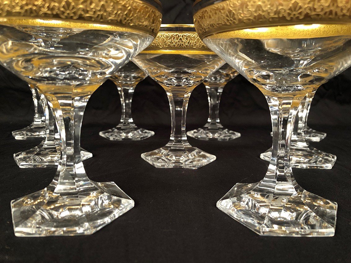 Moser In Carlsbad (czechoslovakia) Series Of Eleven Crystal Champagne Glasses-photo-1