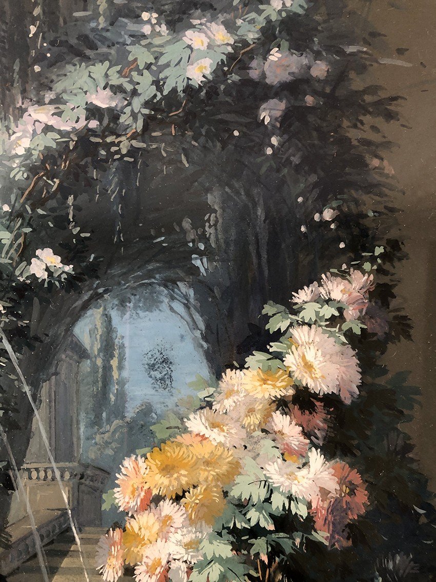 Auguste Bertrix. Paire De Gouaches Encadrées Sous-verre Datées 1854-photo-2