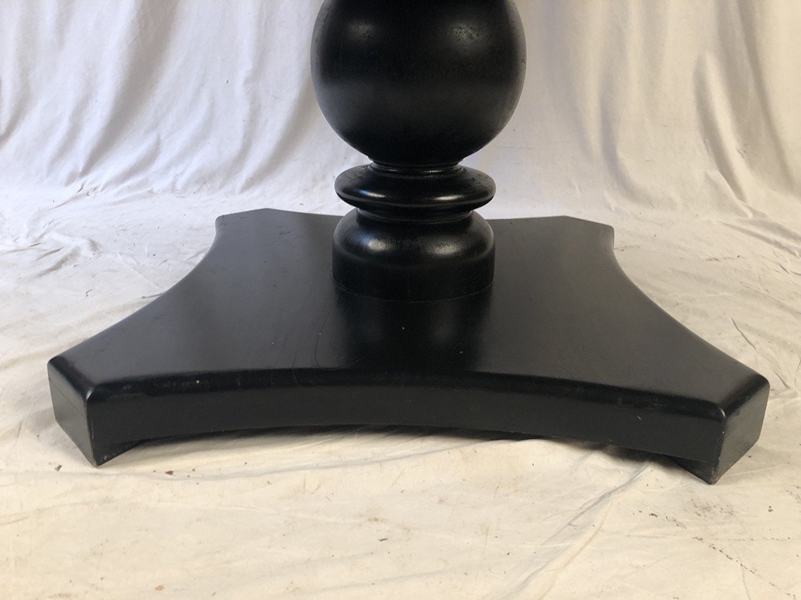 Large Circular Table In Blackened Wood, 20th Century Baluster Central Leg-photo-3