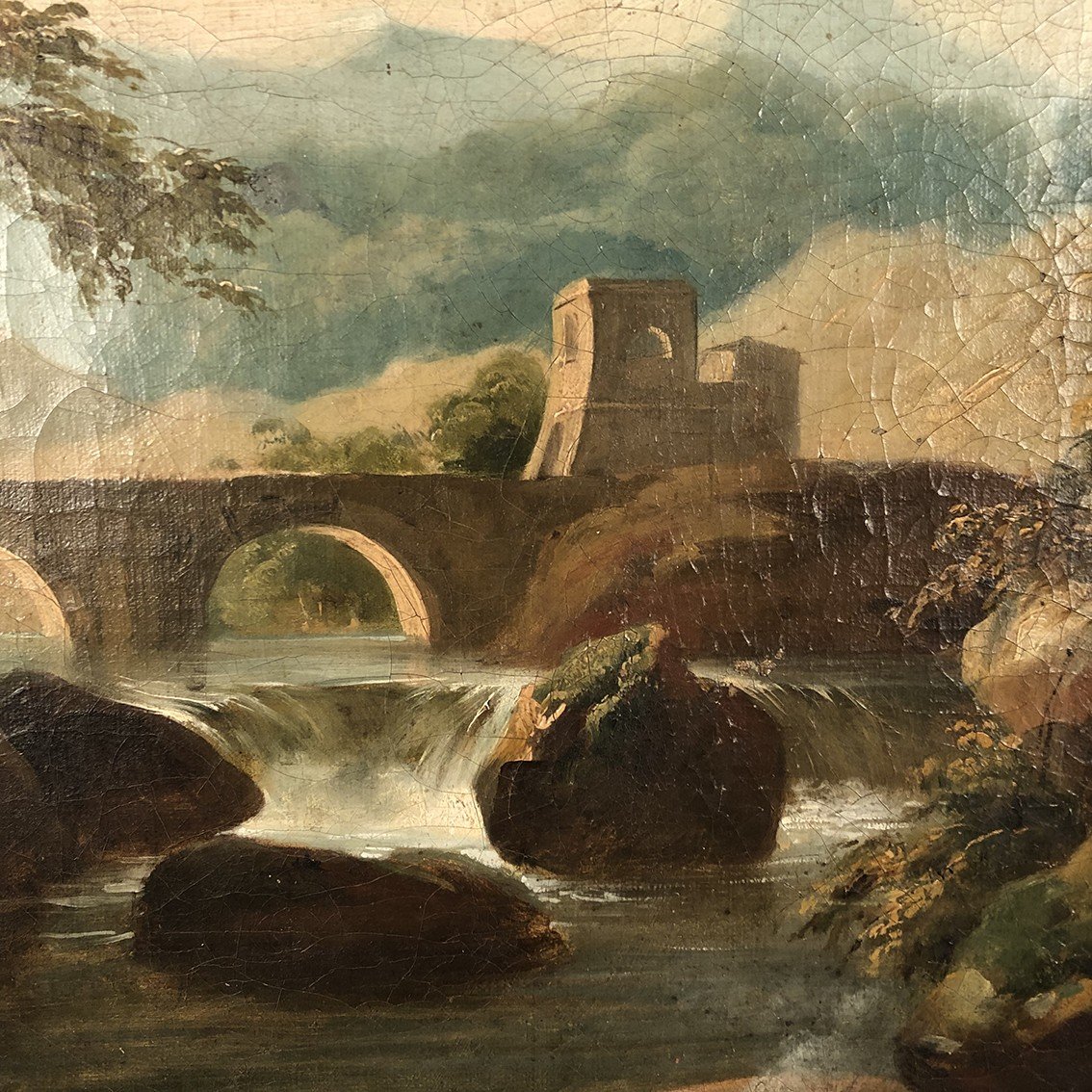 Trumeau Decorated With An Oil On Canvas Representing An Animated Landscape, Early 19th Century-photo-4
