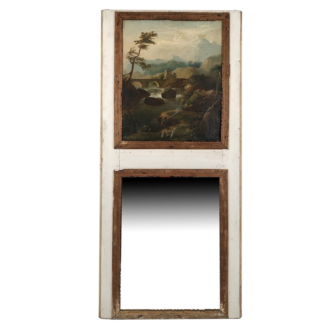 Trumeau Decorated With An Oil On Canvas Representing An Animated Landscape, Early 19th Century