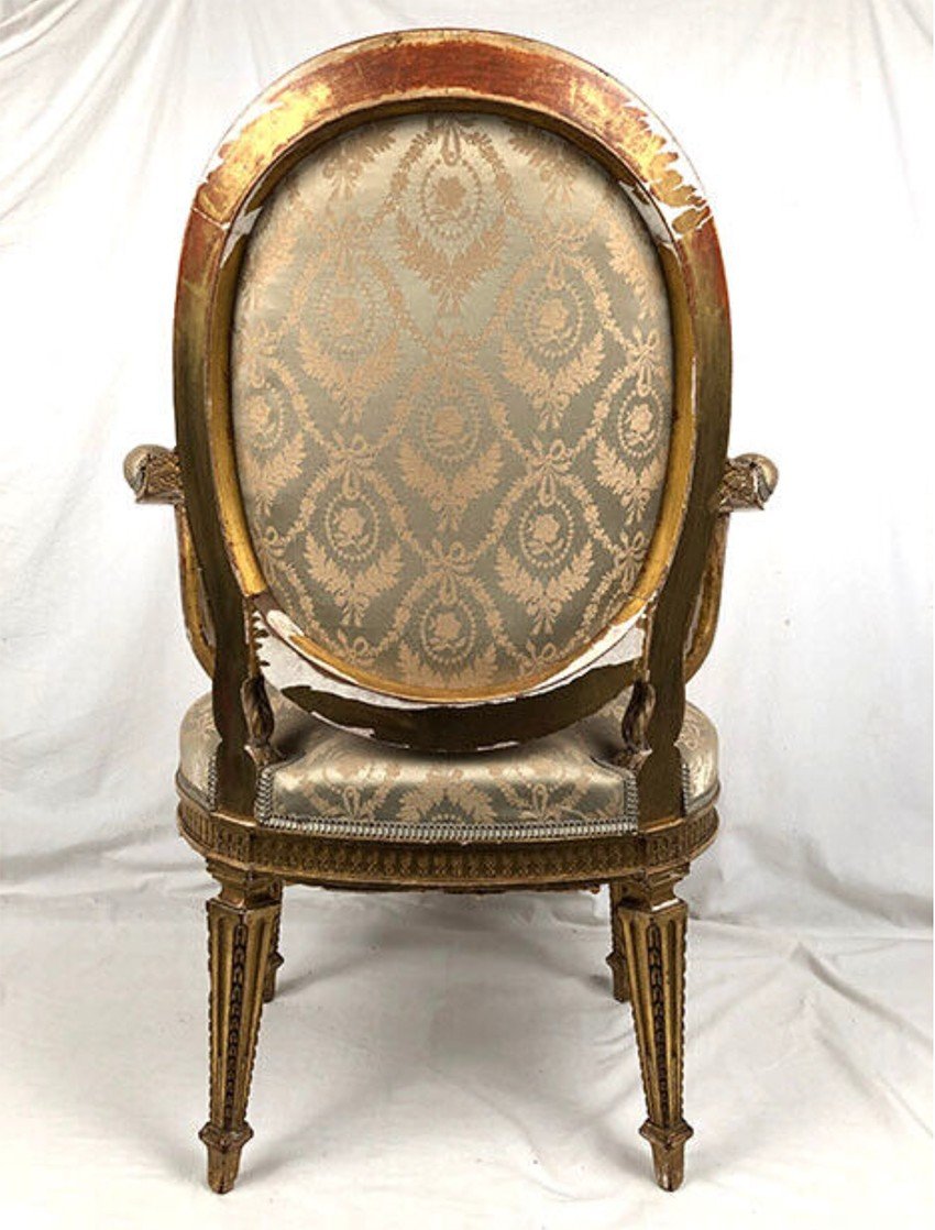 Fauteuil En Bois Sculpté Et Doré De Style Louis XVI, Vers 1900-photo-7