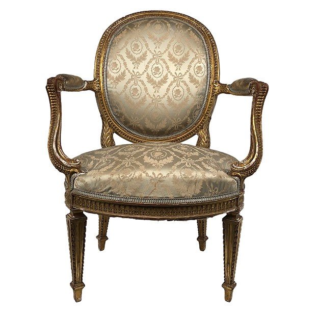 Fauteuil En Bois Sculpté Et Doré De Style Louis XVI, Vers 1900