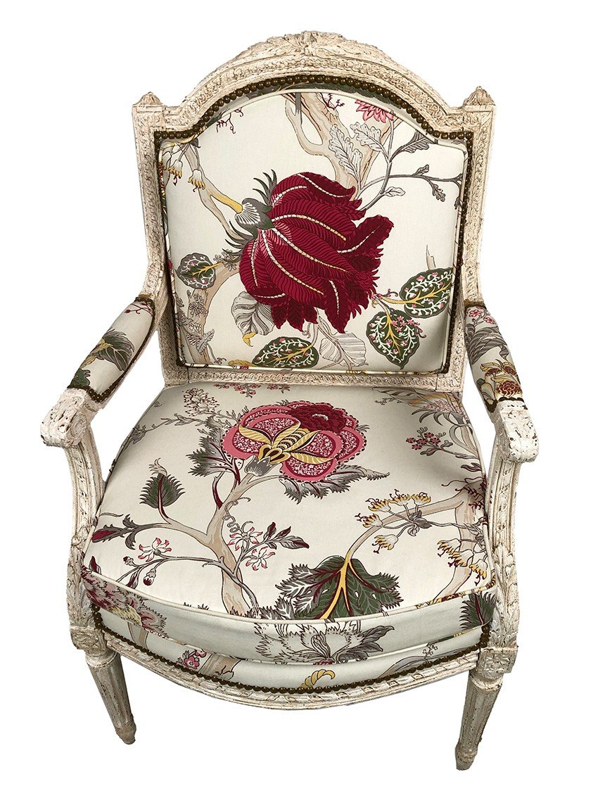 Louis XVI Style Armchair In White Lacquered Wood, 19th Century-photo-2