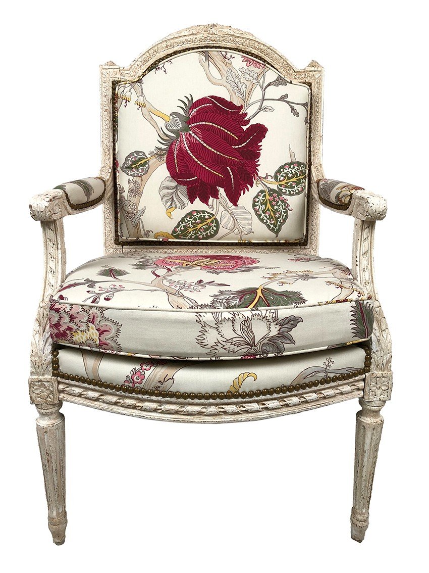 Louis XVI Style Armchair In White Lacquered Wood, 19th Century-photo-3