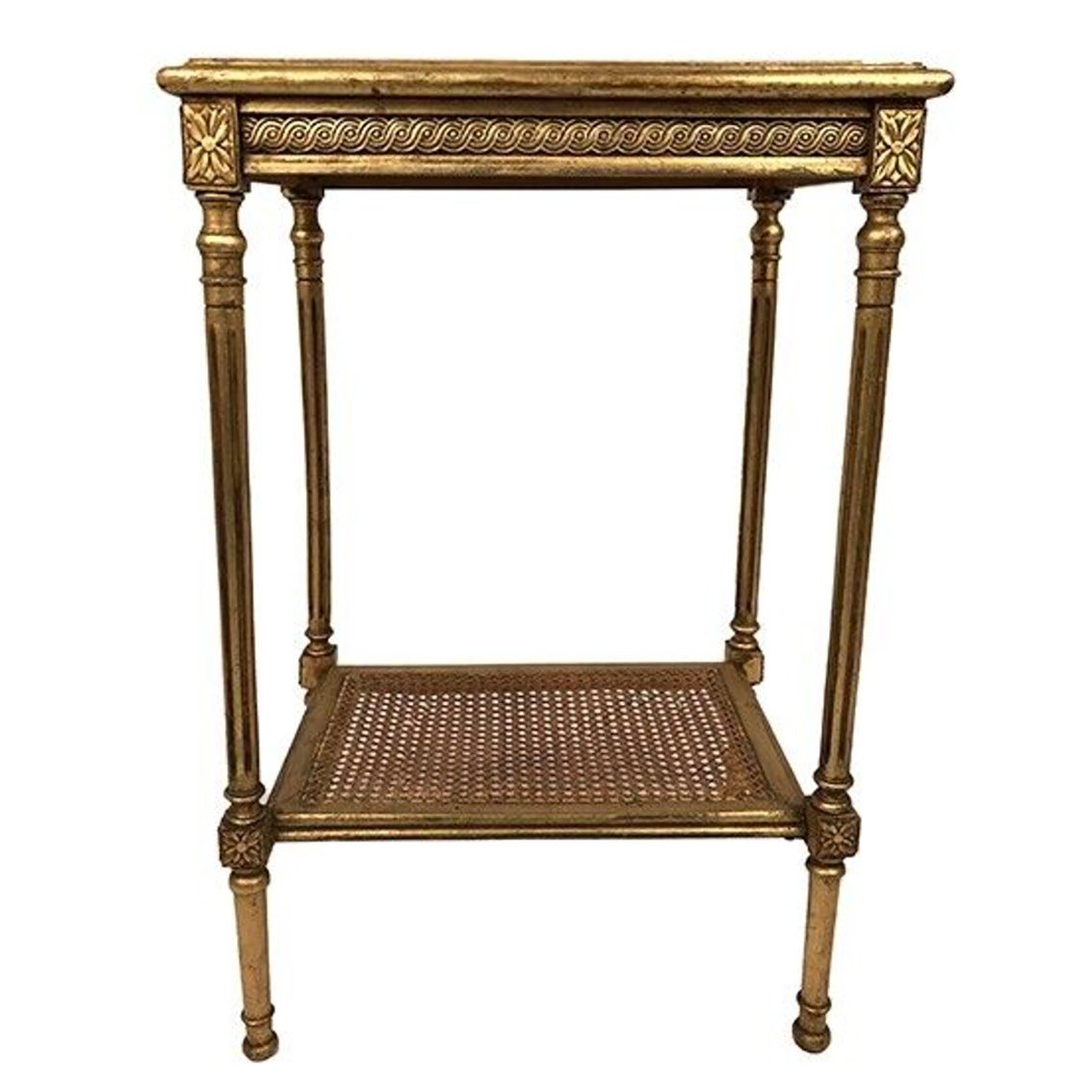 Louis XVI Style Pedestal Table In Golden Wood And Marble Top-photo-2