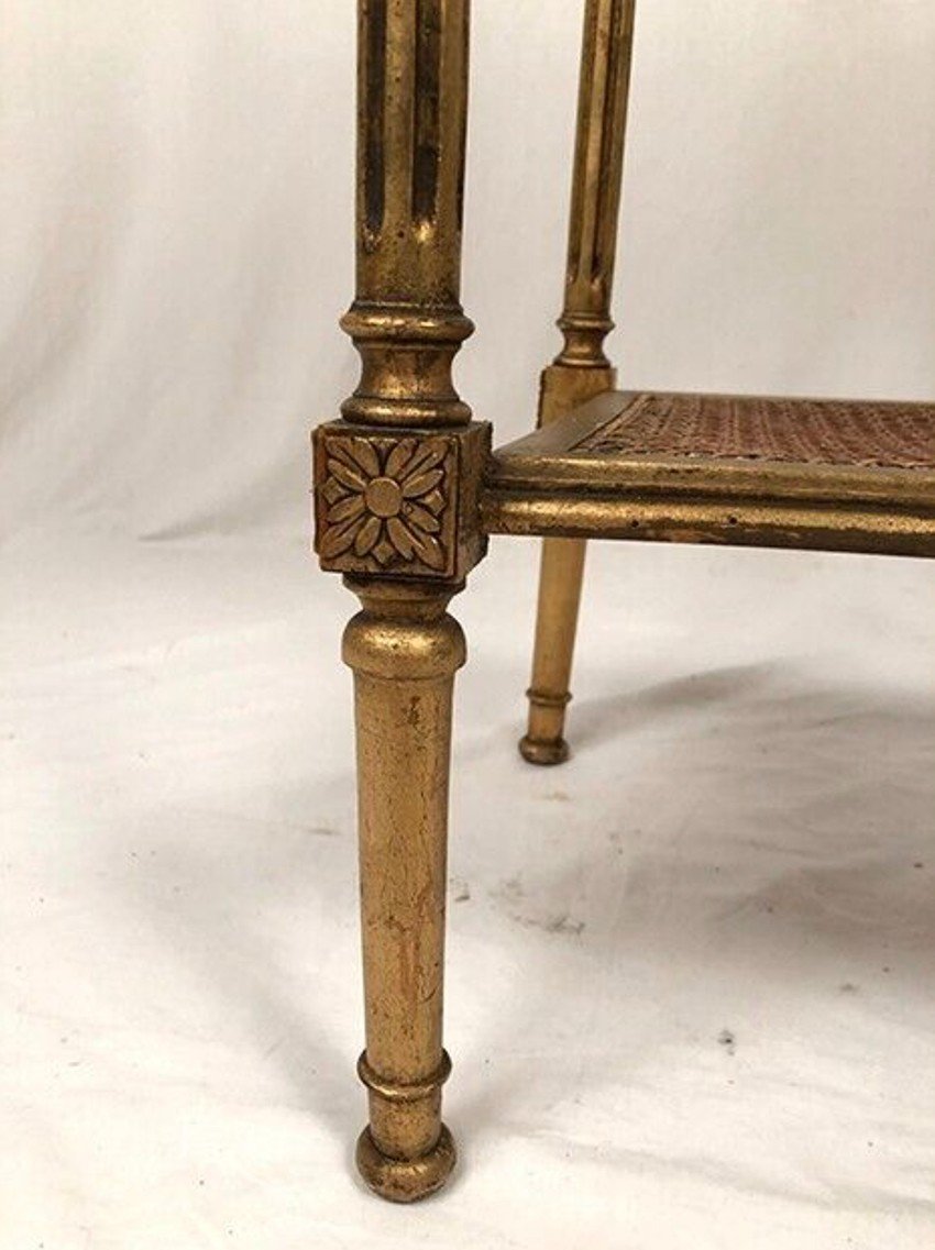 Louis XVI Style Pedestal Table In Golden Wood And Marble Top-photo-1