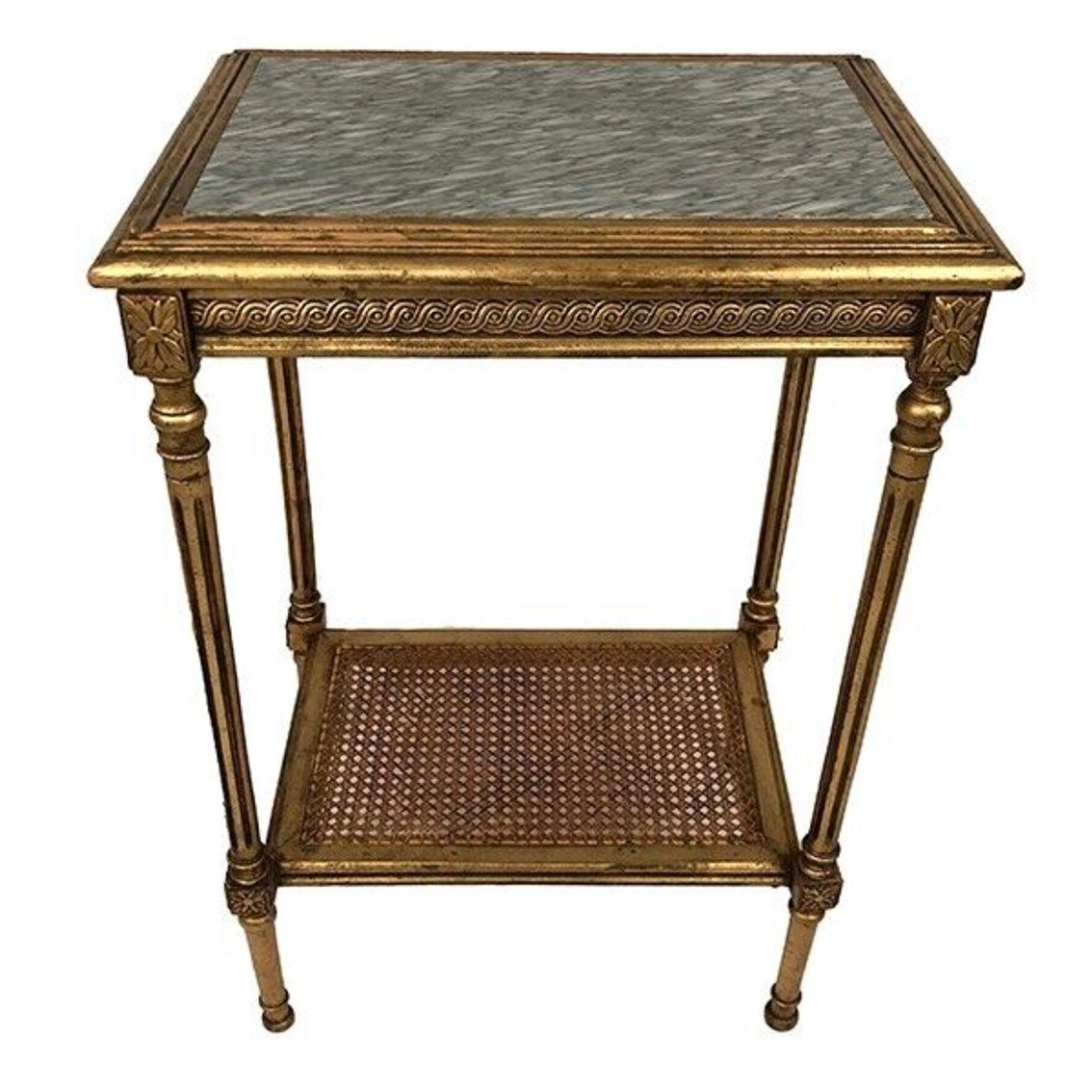 Louis XVI Style Pedestal Table In Golden Wood And Marble Top