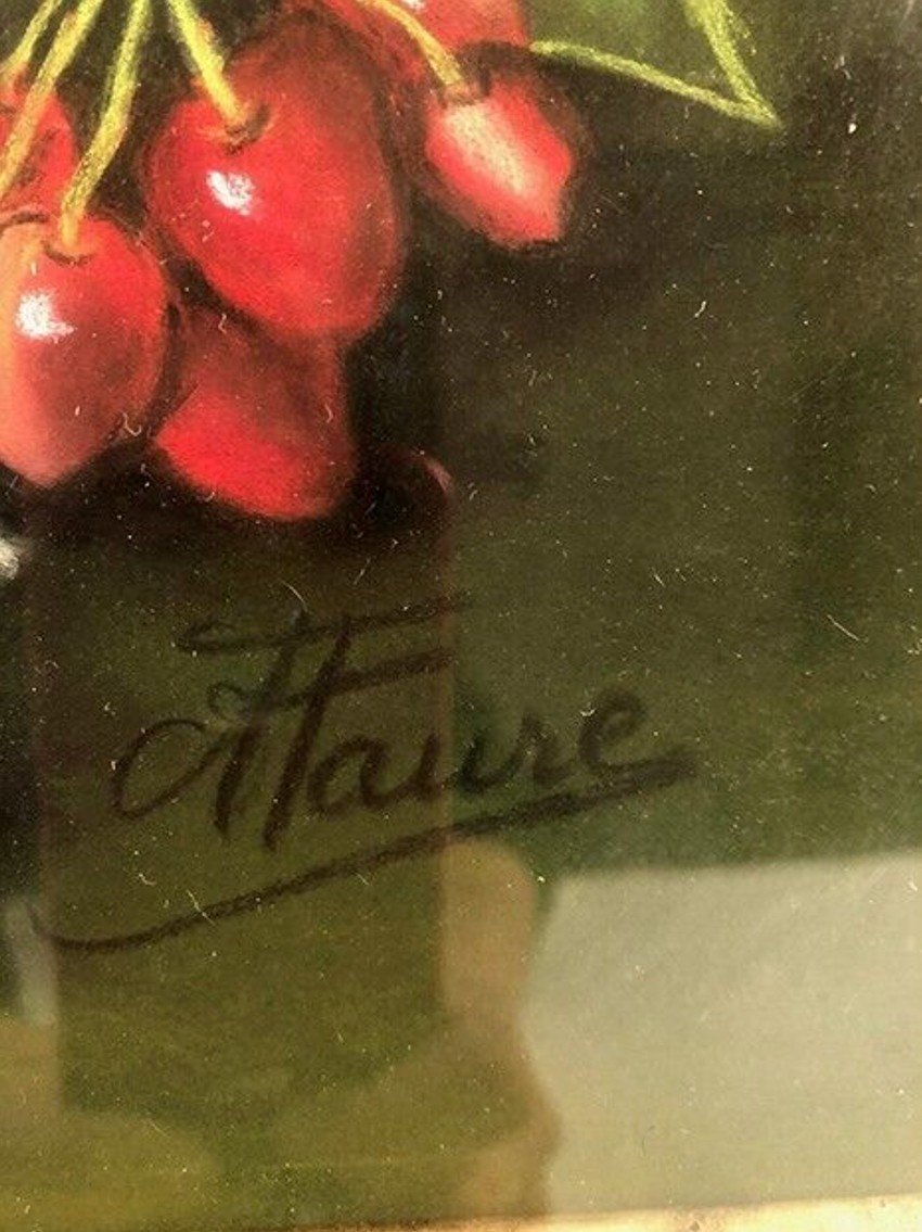 Grand Pastel Signé Annie Faure (1940 – 2021), Nature Morte Aux Fleurs Et Aux Fruits-photo-4