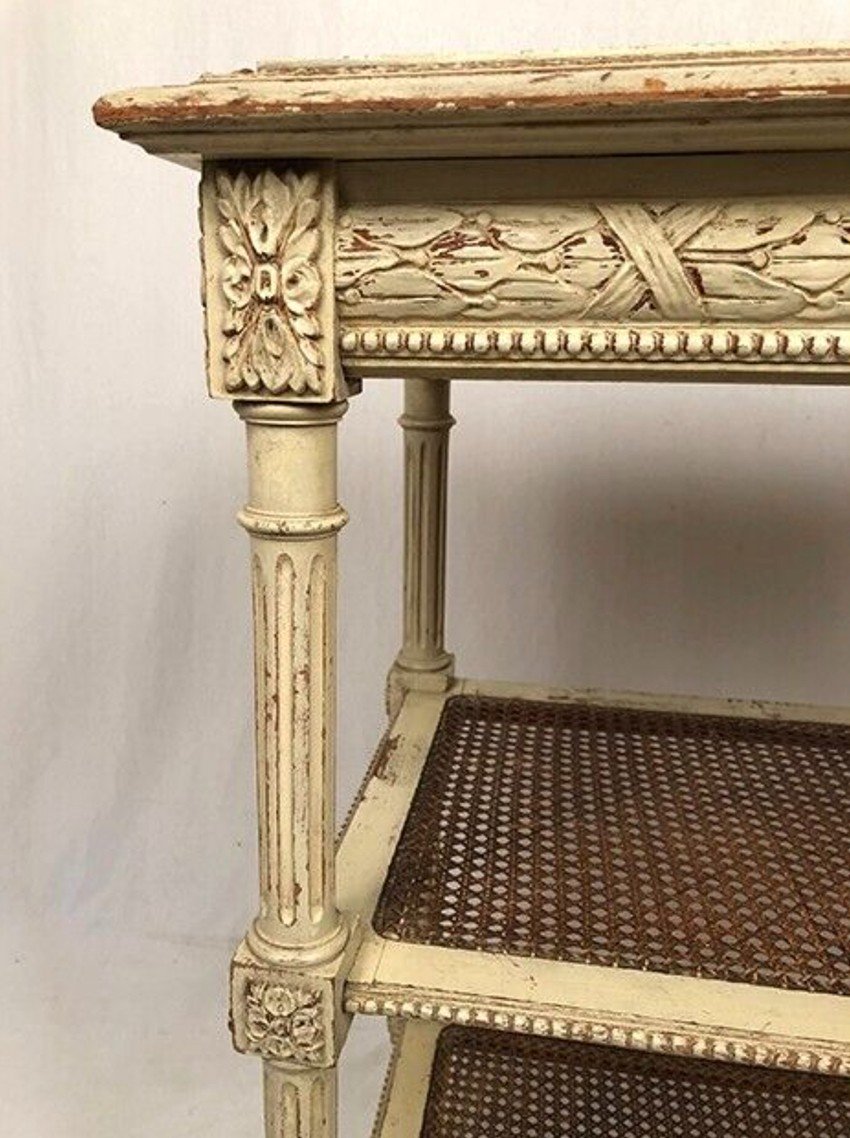 Louis XVI Style Serving Table, Cream Lacquered Wood, Circa 1900-photo-3