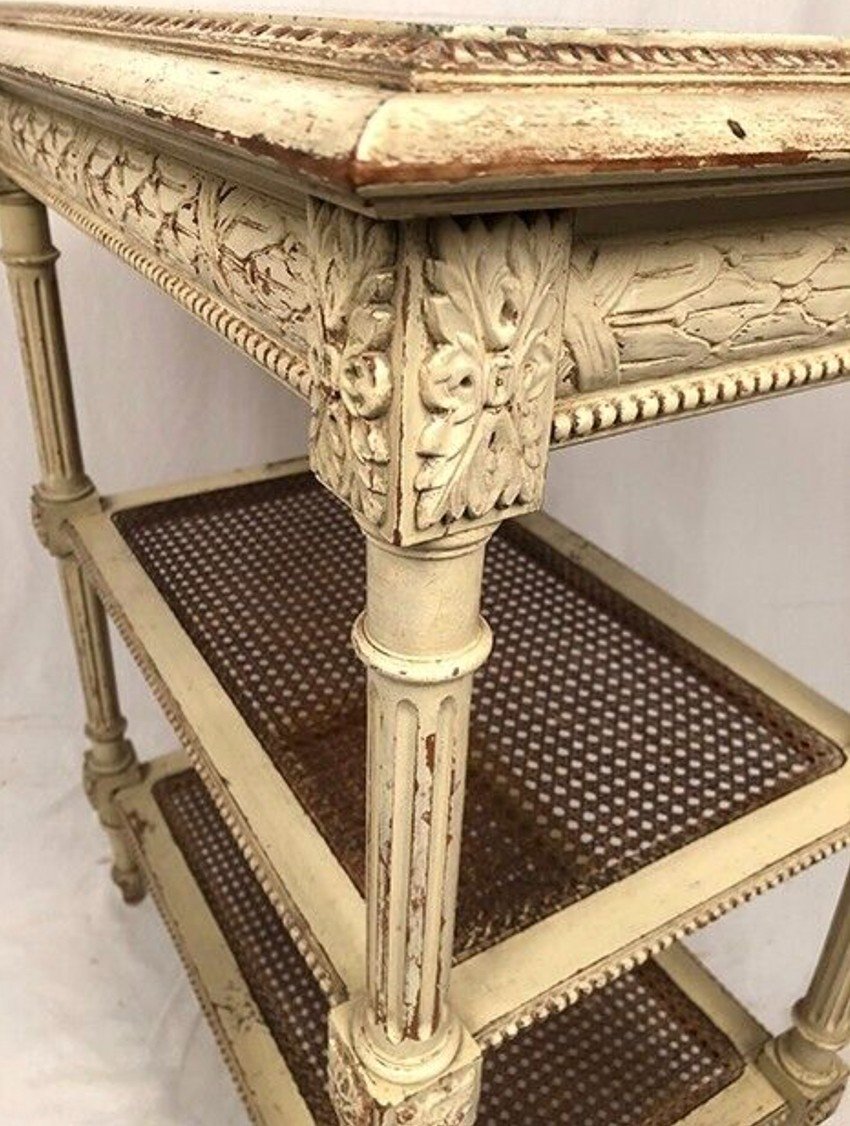 Louis XVI Style Serving Table, Cream Lacquered Wood, Circa 1900-photo-5