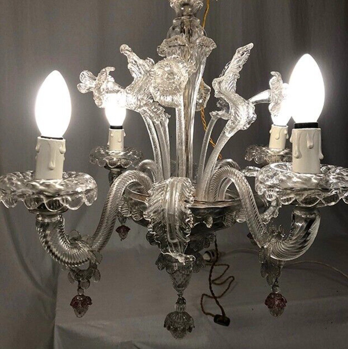 Murano Glass Chandelier With Four Arms Of Light, Late 19th Century-photo-3