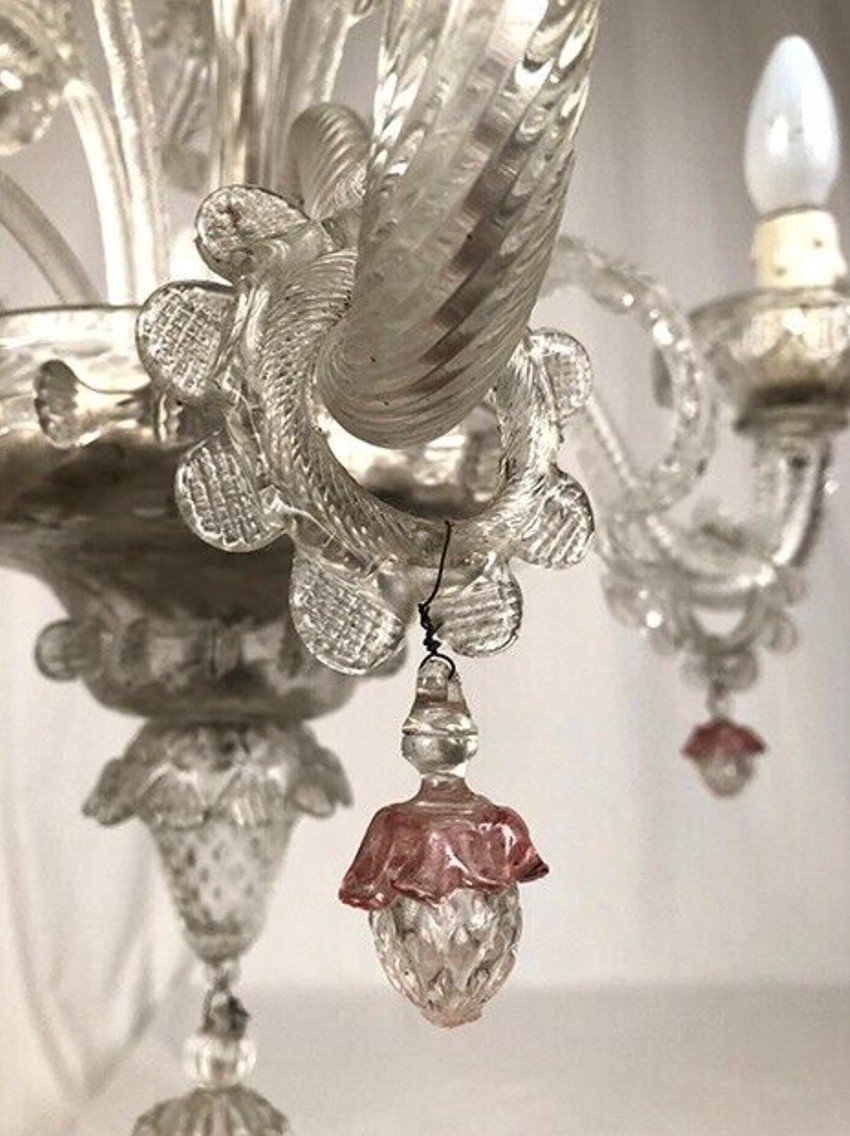 Murano Glass Chandelier With Four Arms Of Light, Late 19th Century-photo-6