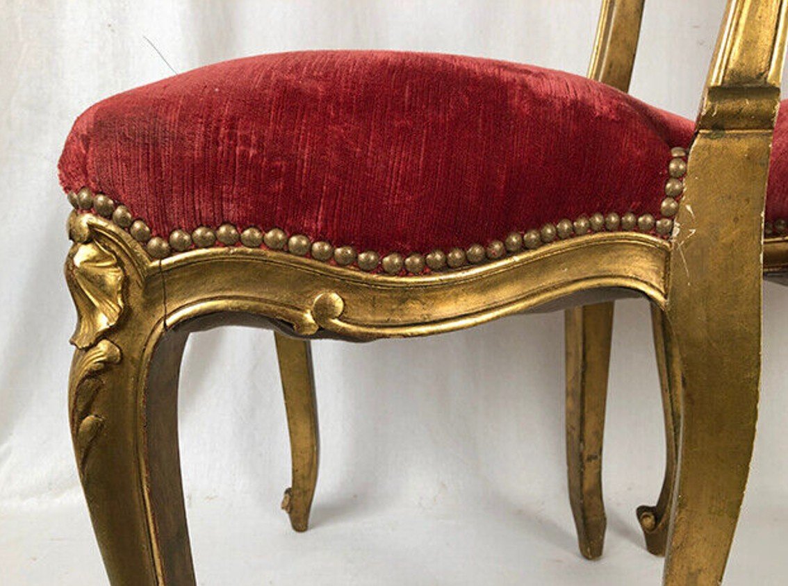 Paire De Chaises De Style Louis XV En Bois Doré, époque Napoléon III-photo-6