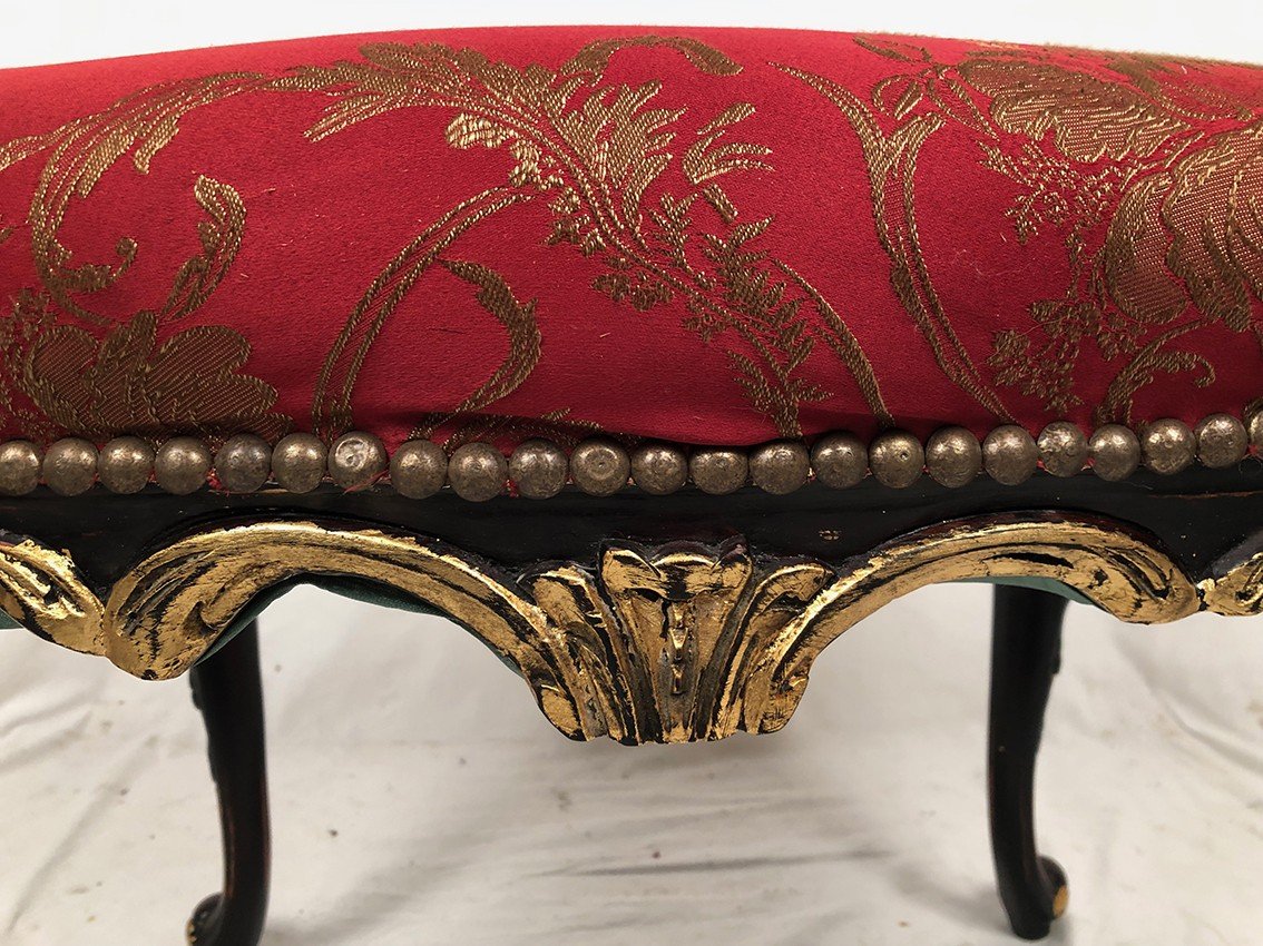 Stool In Carved And Lacquered Black And Gold Wood, Louis XV Style And Chinese Inspiration-photo-3