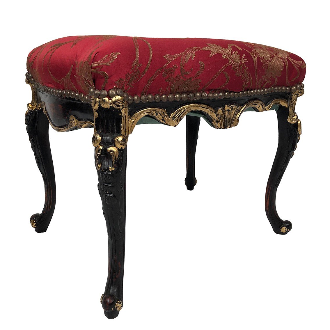 Stool In Carved And Lacquered Black And Gold Wood, Louis XV Style And Chinese Inspiration-photo-4