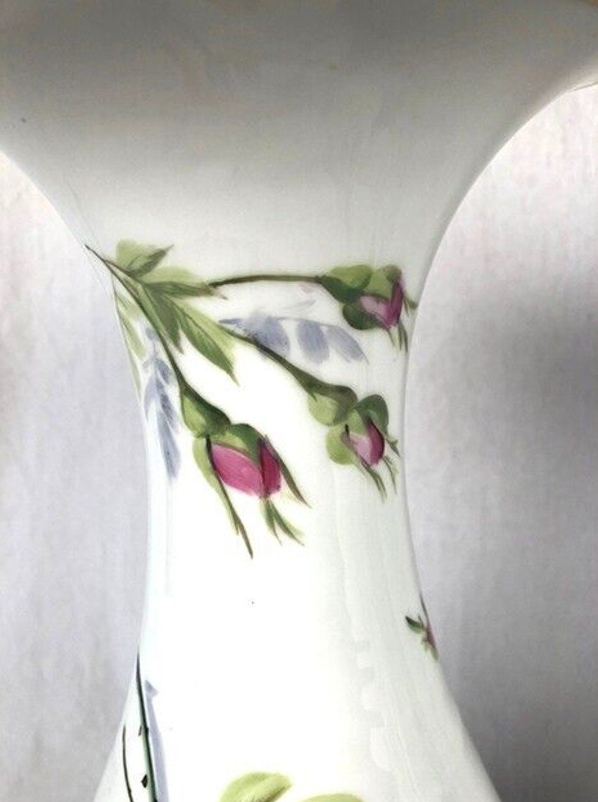 Grande Paire De Vases En Porcelaine à Décor De Fleurs-photo-4