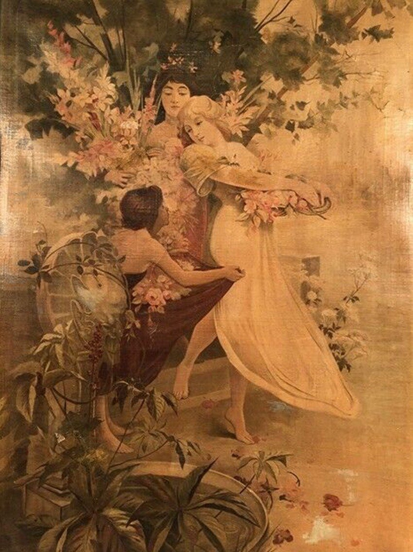 Oil On Canvas, Allegory Of Spring. Around 1900, Art Nouveau