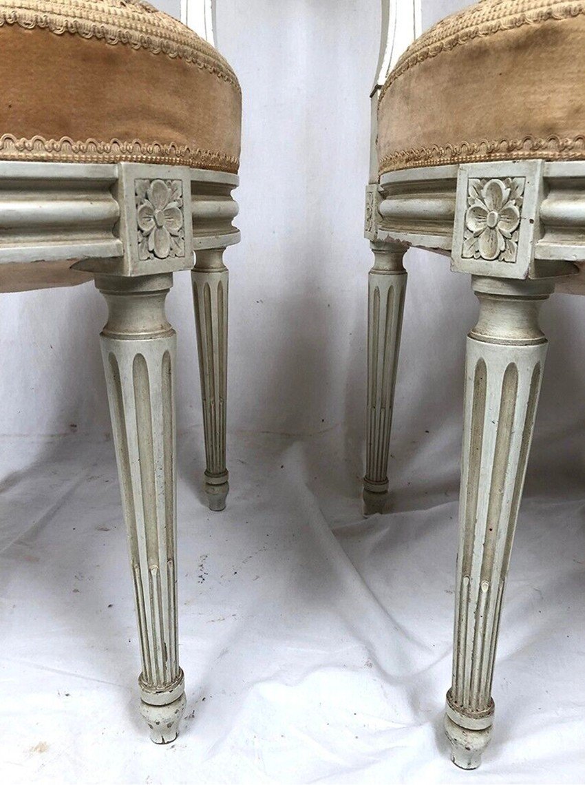 Pair Of Louis XVI Style White Lacquered Wood Chairs, 20th Century-photo-3