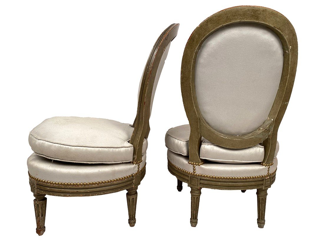 Pair Of Louis XVI Style Low Chairs With Medallion Backrest, Circa 1900-photo-4