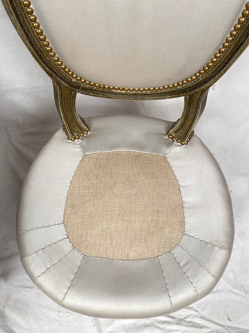 Pair Of Louis XVI Style Low Chairs With Medallion Backrest, Circa 1900-photo-1