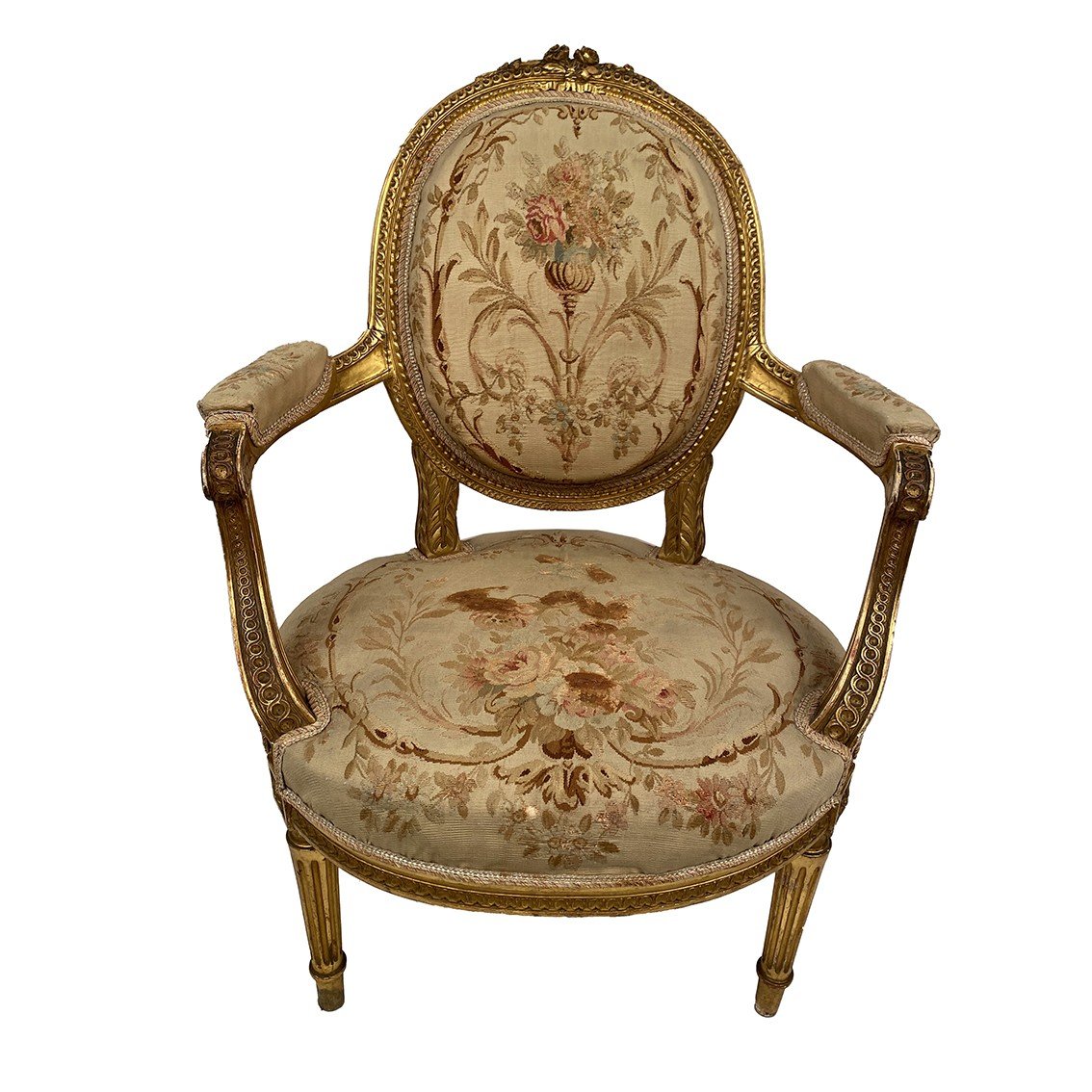 Fauteuil En Bois Doré De Style Louis XVI, Fin XIXe Ou Début XXe-photo-2