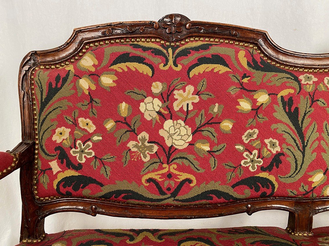 Louis XV Style Bench Upholstered With A Petit Point Tapestry, Early 19th Century-photo-3