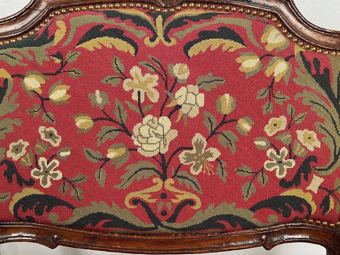 Louis XV Style Bench Upholstered With A Petit Point Tapestry, Early 19th Century-photo-3