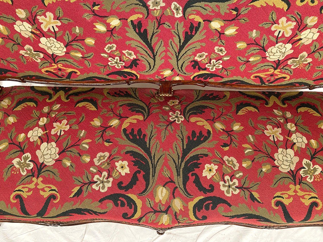 Louis XV Style Bench Upholstered With A Petit Point Tapestry, Early 19th Century-photo-4