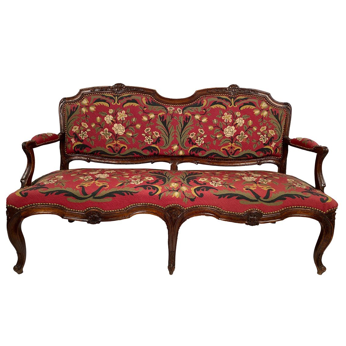 Louis XV Style Bench Upholstered With A Petit Point Tapestry, Early 19th Century